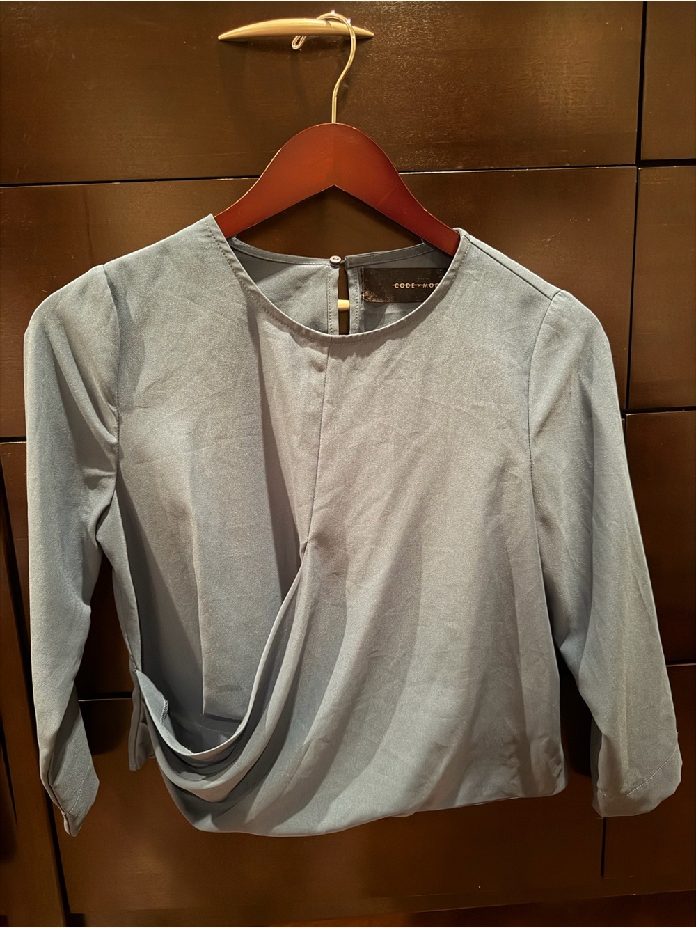 Twist-Detail Light Blue Long Sleeve Women's Top